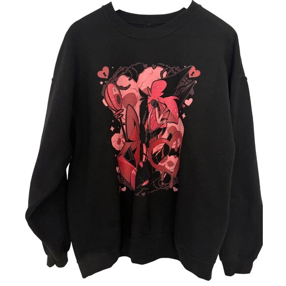 Hazbin Hotel Angel Dust Sweatshirt Black Pink Heart Graphic Cosplay Men’s L Soft - Picture 1 of 7
